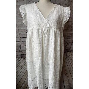 Miss Sparkling White Eyelet Dress Pullover Beach Boho Surplice V‎ Neck Womens XL